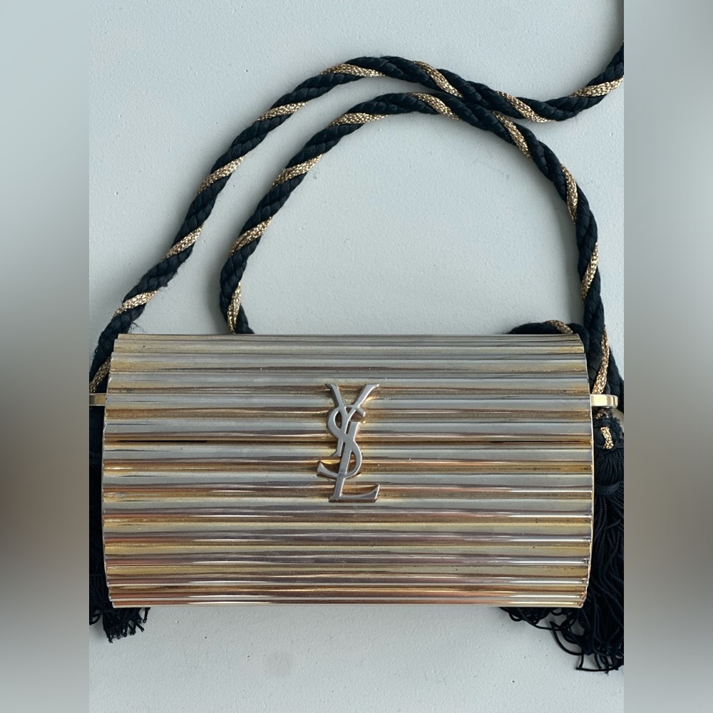 Gold Yves Saint Laurent YSL Miniaudiere Opium bag
